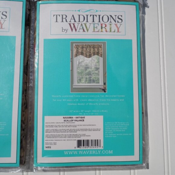 WAVERLY Navarra Antique Curtain Valances SET OF 3 Scalloped Valance Gold Floral - Picture 7 of 9